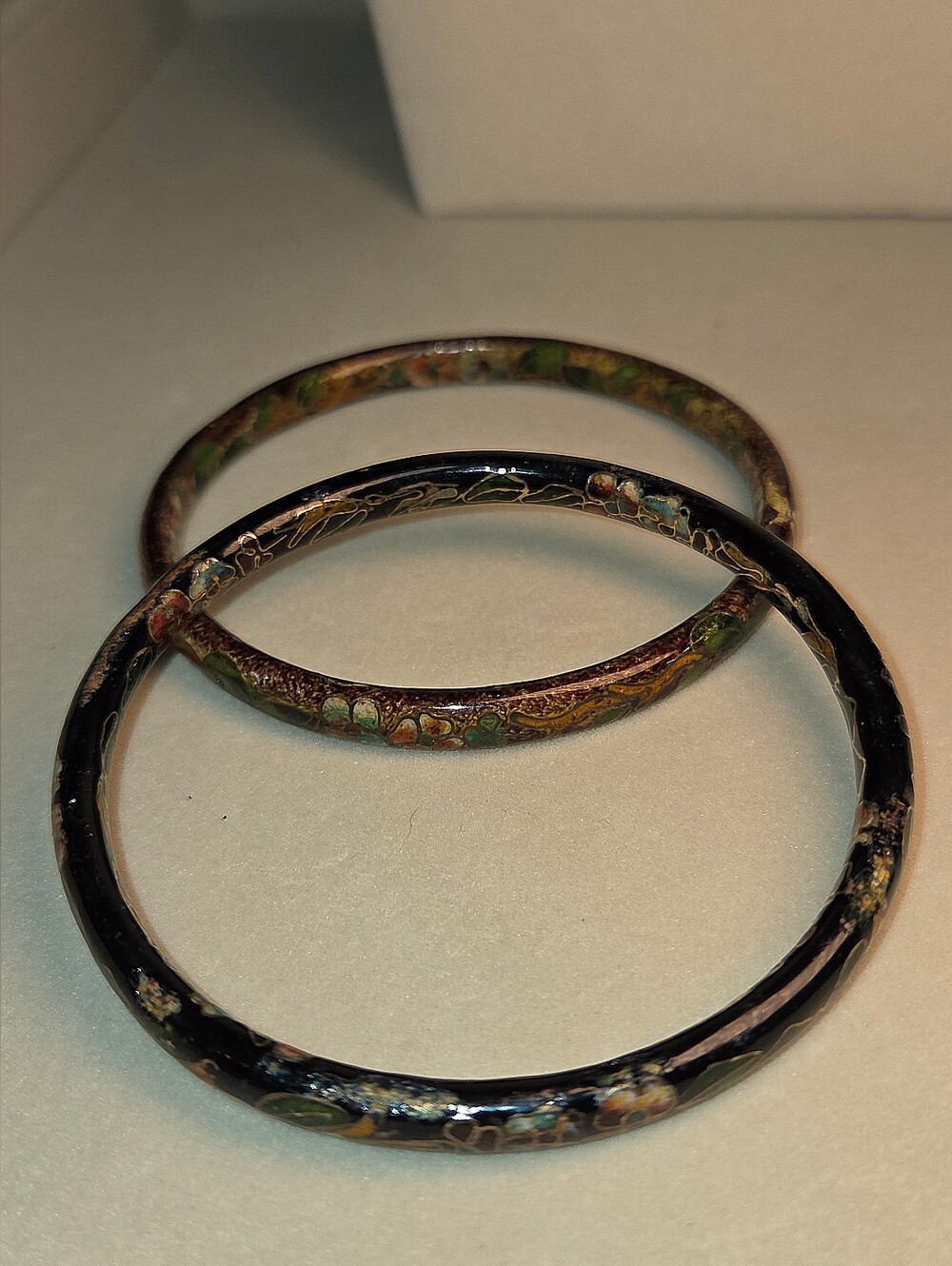 Vintage Hand Painted Cloisonne Black Brown Bangle Bracelets